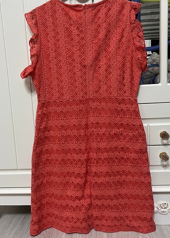 Nar çiçeği renginde Dantel İşlemeli Bohem Elbise - Görsel 5