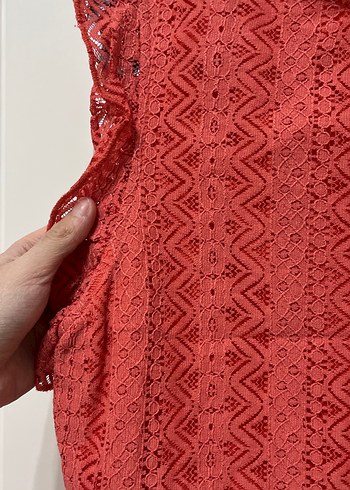 Nar çiçeği renginde Dantel İşlemeli Bohem Elbise - Görsel 3