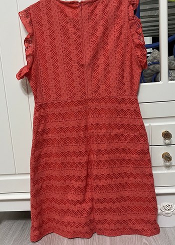 Nar çiçeği renginde Dantel İşlemeli Bohem Elbise - Görsel 6