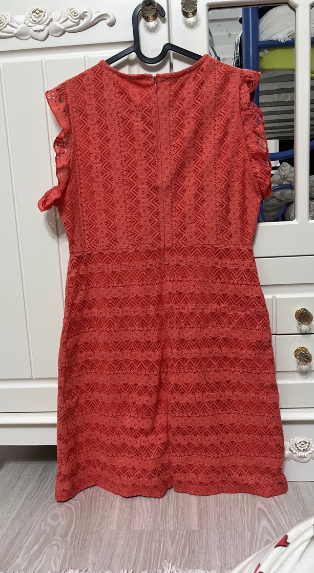 Nar çiçeği renginde Dantel İşlemeli Bohem Elbise - Görsel 5