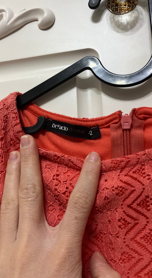 Nar çiçeği renginde Dantel İşlemeli Bohem Elbise - Görsel 4