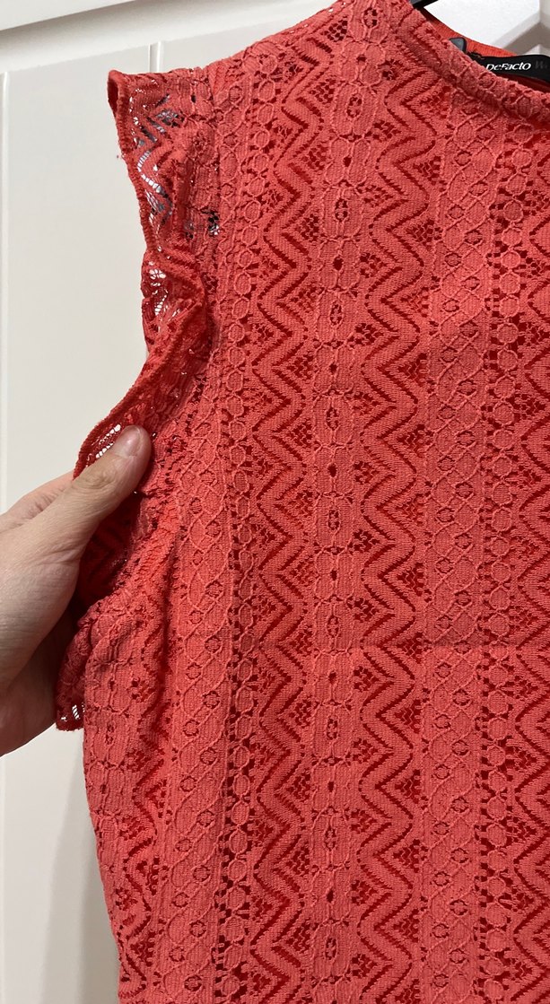 Nar çiçeği renginde Dantel İşlemeli Bohem Elbise - Görsel 3