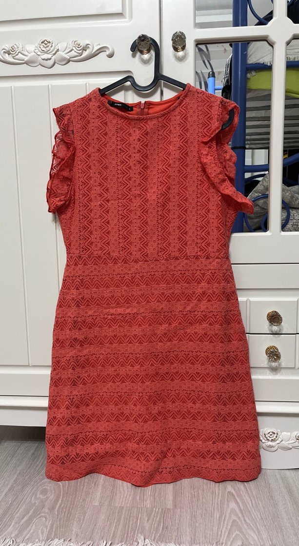 Nar çiçeği renginde Dantel İşlemeli Bohem Elbise - Görsel 2