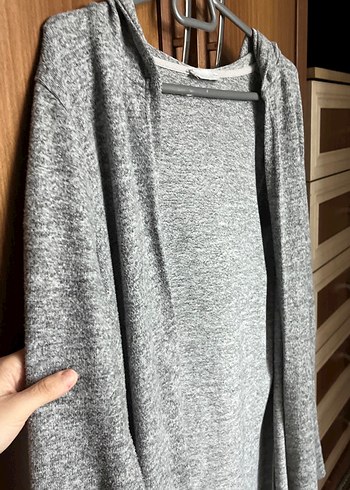 Gri Uzun Triko Kadın Hırka - Görsel 7