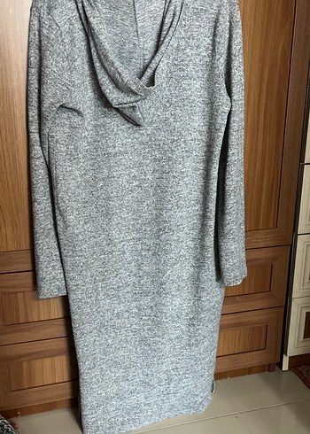 Gri Uzun Triko Kadın Hırka - Görsel 5