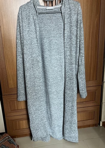 Gri Uzun Triko Kadın Hırka - Görsel 2