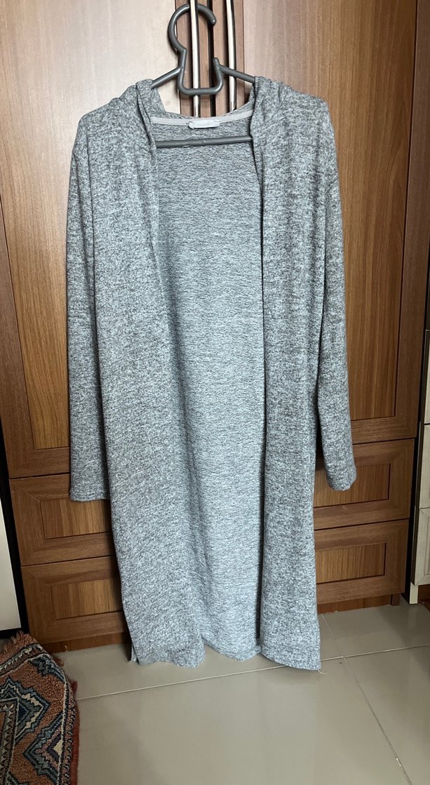 Gri Uzun Triko Kadın Hırka - Görsel 2