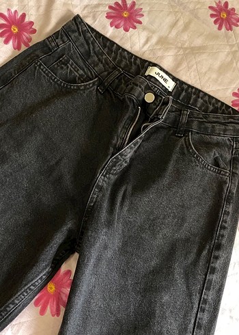 40 Beden siyah Renk Düğmeli Siyah Batik Desenli Kadın Jean