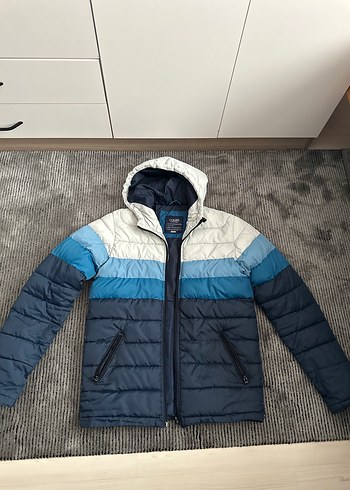 Mavi Kapüşonlu Fermuarlı Mont