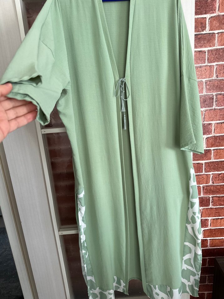 Uzun Kesim Bohem Yeşil Kadın Kimono - Görsel 2