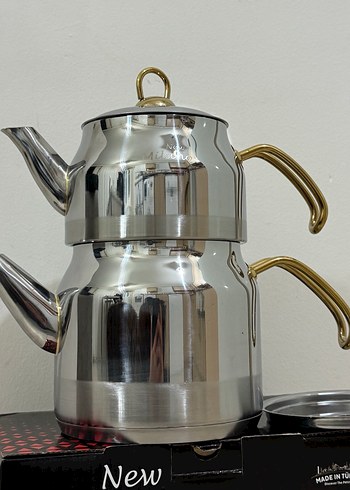 New Milano Çelik Çaydanlık Altın Detaylı - Görsel 2