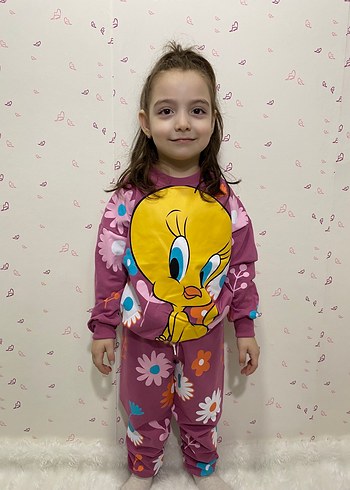 Renkli Baskılı Mor Kız Eşofman Takımı - Görsel 3