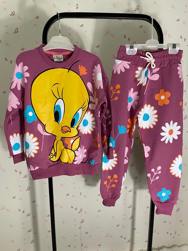 Renkli Baskılı Mor Kız Eşofman Takımı - Görsel 2