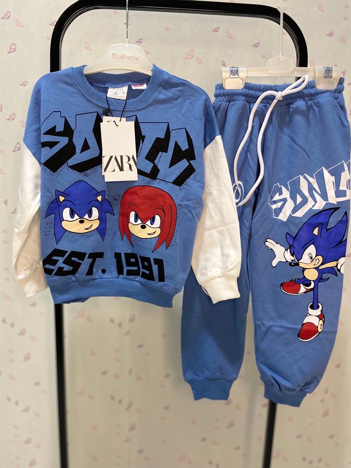 Erkek Çocuk Mavi Baskılı Denim Eşofman Takımı - Görsel 2