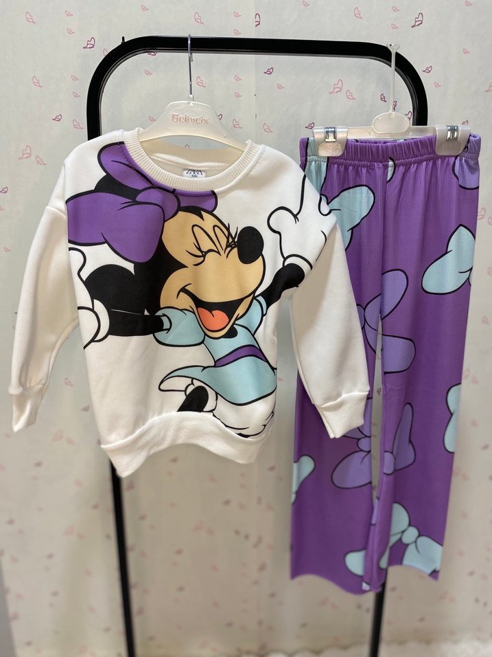 Mor Baskılı Kız Eşofman Takımı Kapüşonlu - Görsel 2