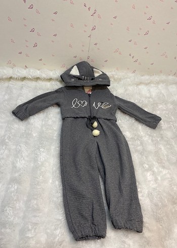 Gri Nakışlı Örgü Bebek Kız Tulum - Görsel 2