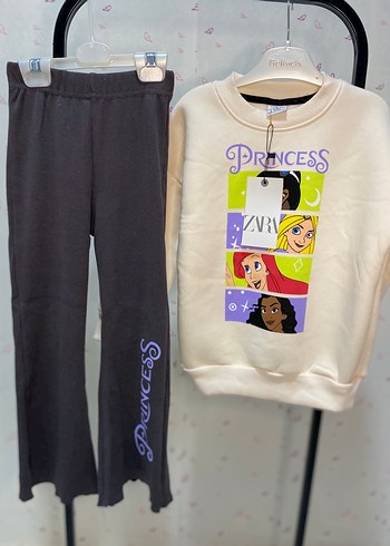 Kız Çocuk Beyaz Baskılı Sweatshirt ve Siyah Eşofman - Görsel 3