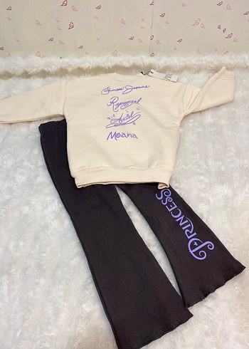 Kız Çocuk Beyaz Baskılı Sweatshirt ve Siyah Eşofman - Görsel 2