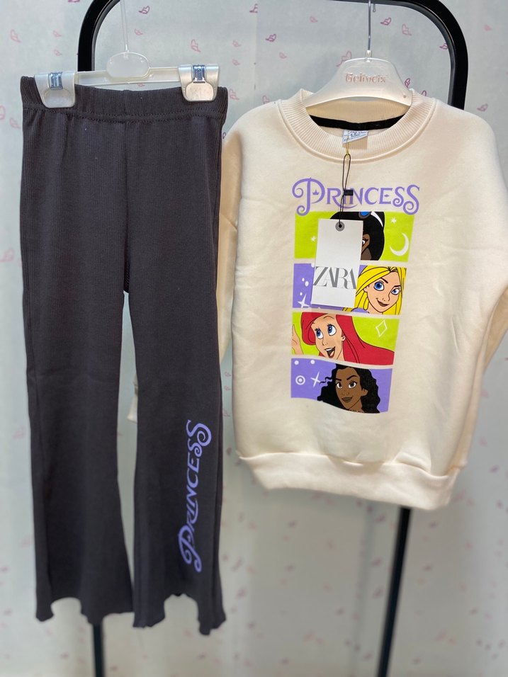 Kız Çocuk Beyaz Baskılı Sweatshirt ve Siyah Eşofman - Görsel 3