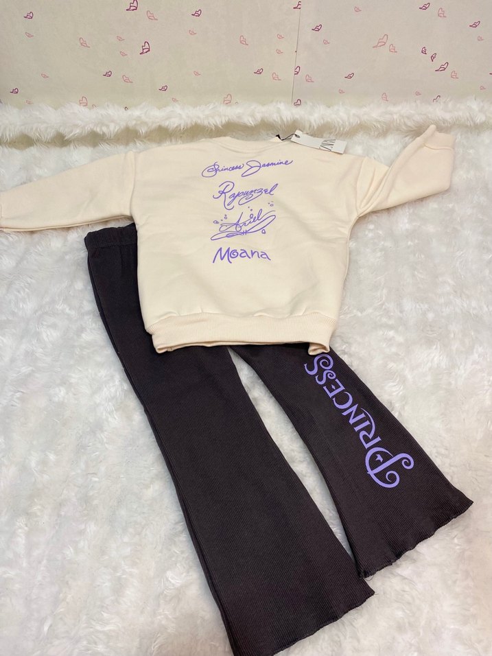 Kız Çocuk Beyaz Baskılı Sweatshirt ve Siyah Eşofman - Görsel 2