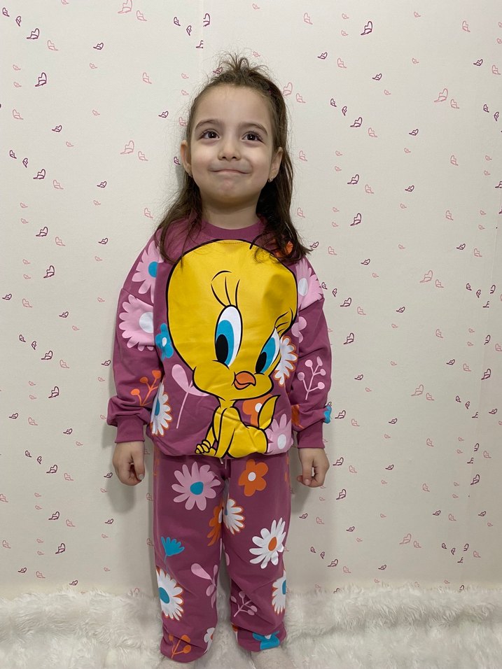 Renkli Baskılı Mor Kız Eşofman Takımı - Görsel 4