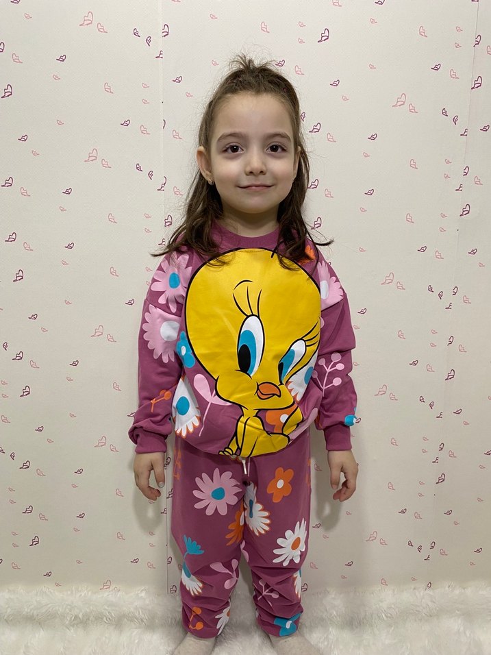 Renkli Baskılı Mor Kız Eşofman Takımı - Görsel 3