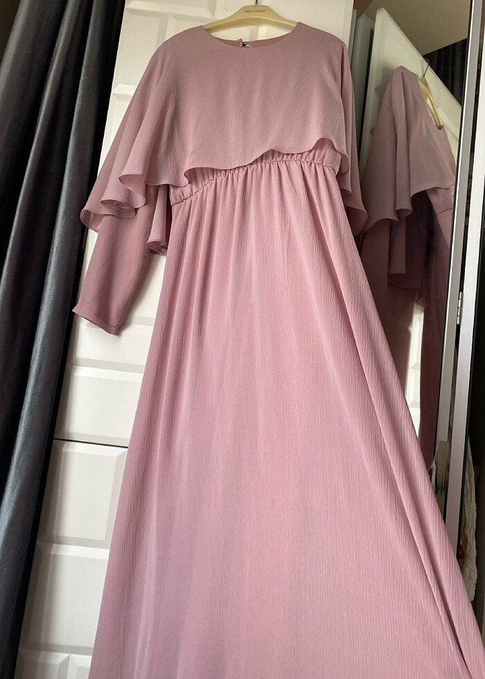 Uzun şık pembe elbise - Görsel 2