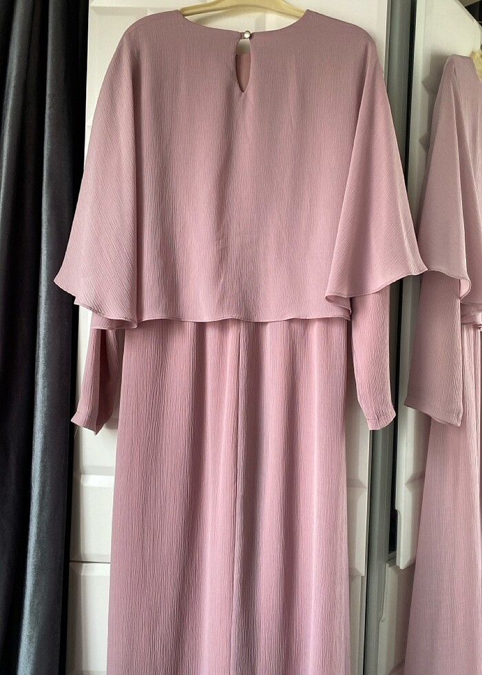 Uzun şık pembe elbise - Görsel 3