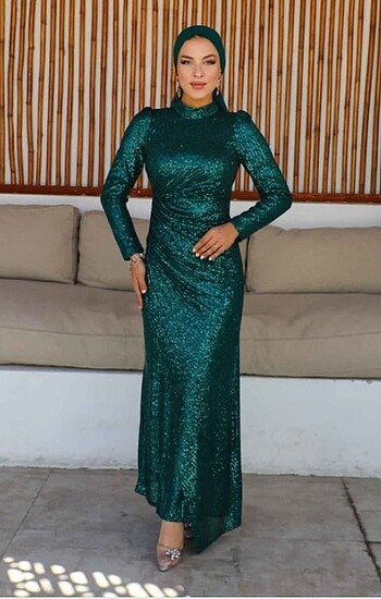 Satılık Zümrüt yeşil pul palet abiye - Görsel 6