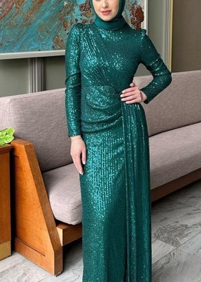 Satılık Zümrüt yeşil pul palet abiye - Görsel 2