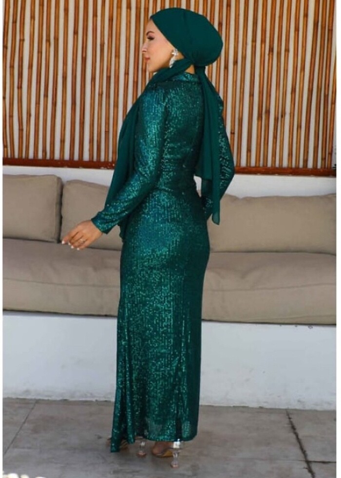 Satılık Zümrüt yeşil pul palet abiye - Görsel 5