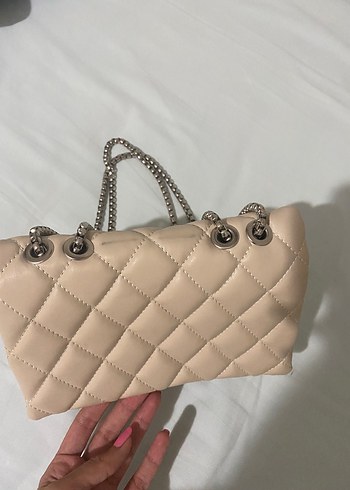 Bej Zincir Detaylı Deri Kadın Çanta - Görsel 5