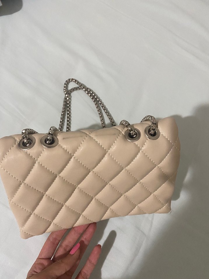 Bej Zincir Detaylı Deri Kadın Çanta - Görsel 5