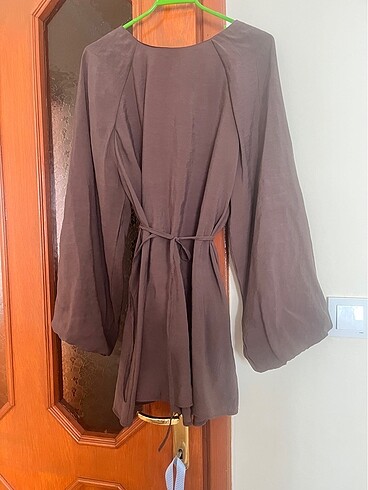 Batik Kahverengi şifon bağcıklı tunik