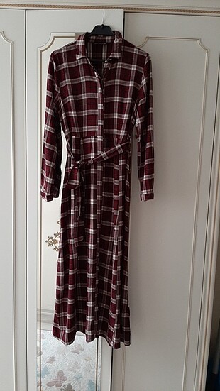 LC Waikiki Bordo kareli elbise