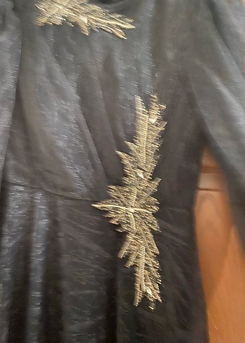 Abiye Gri İşlemeli siyah Uzun Kollu Gotik Abiye Elbise