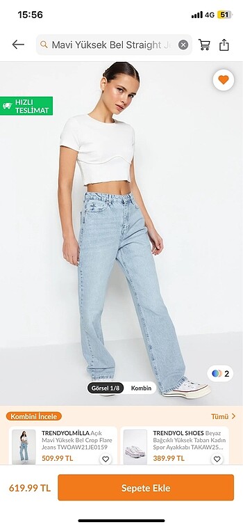 Trendyolmilla mavi yüksek bel straight Jean