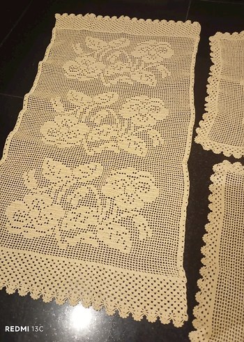 Vintage İşlemeli Dantel Masa Örtüsü Seti - Görsel 2