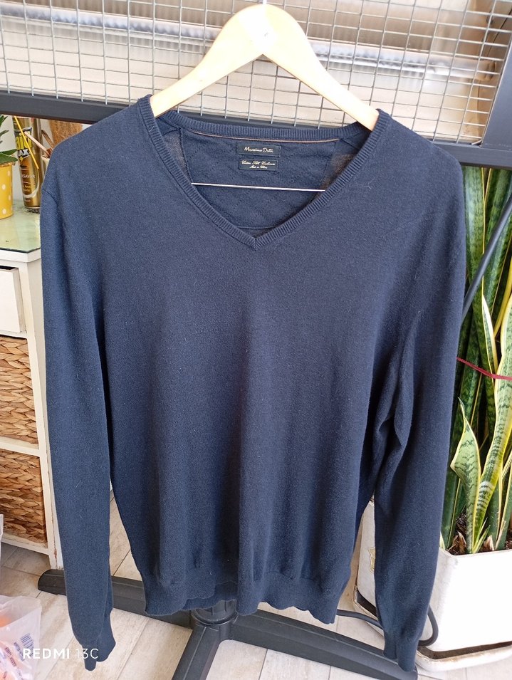 Erkek Lacivert V Yaka Örgü Yün Kazak - Görsel 3