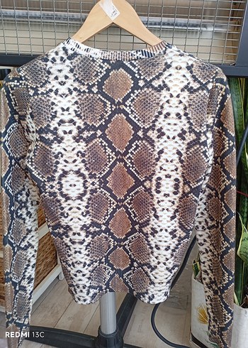 Yılan Desenli Örgü Kahverengi Kadın Bluz - Görsel 7