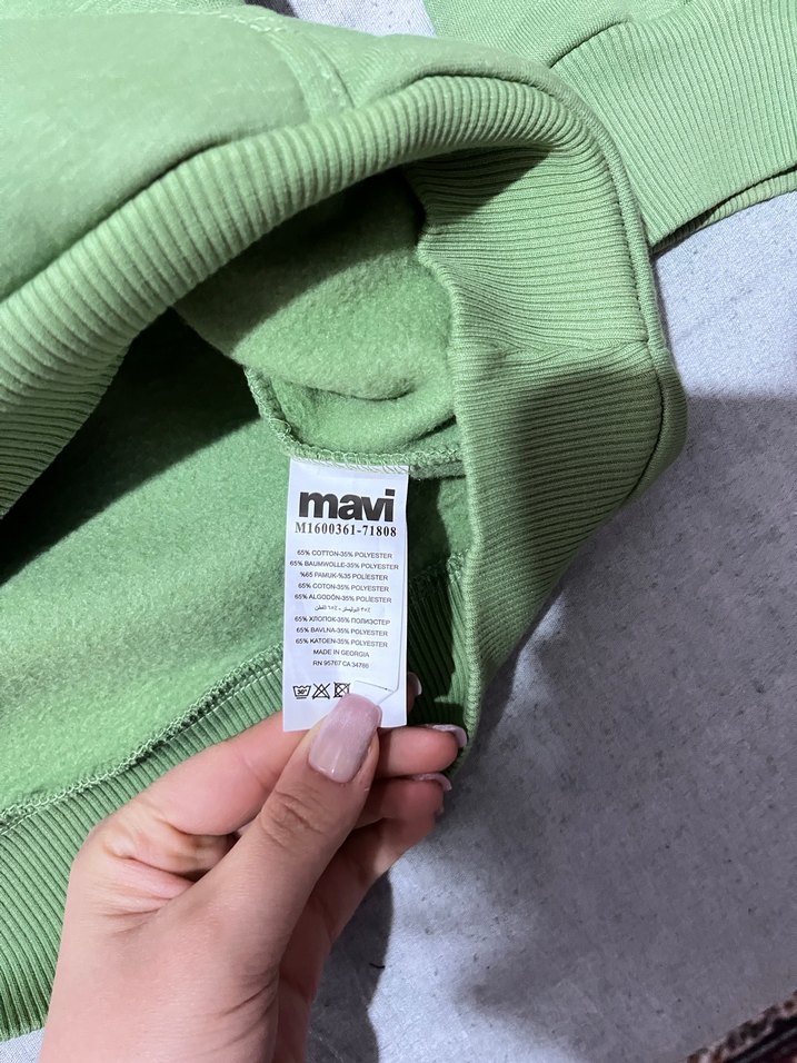 Yeşil Kapüşonlu Mavi Baskılı Sweatshirt - Görsel 2