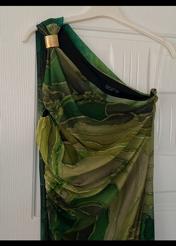 Yeşil Drapeli Uzun Kadın Elbise - Görsel 3