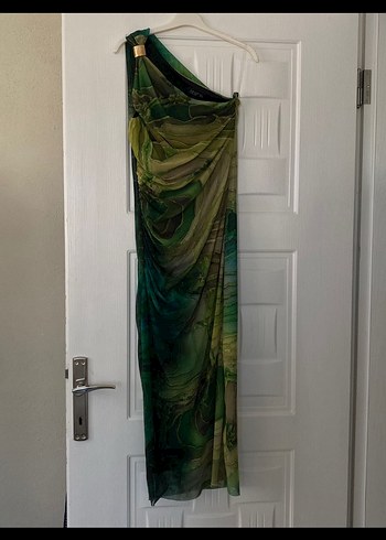 Yeşil Drapeli Uzun Kadın Elbise - Görsel 2