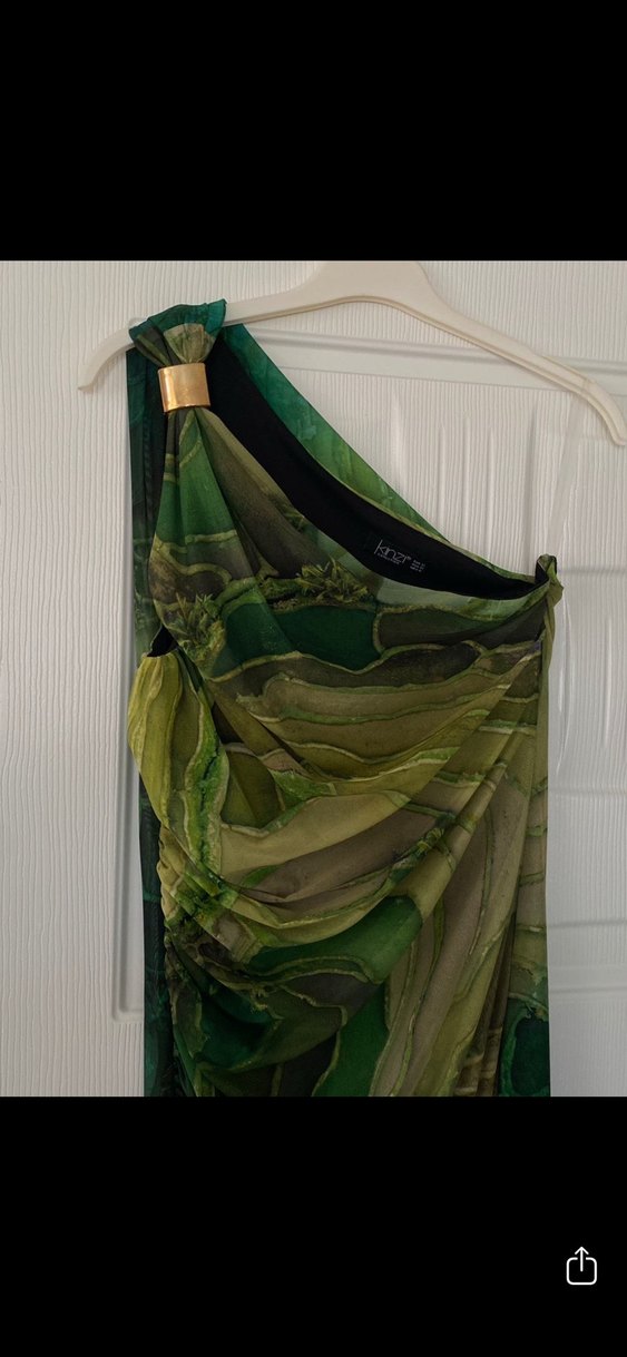 Yeşil Drapeli Uzun Kadın Elbise - Görsel 3