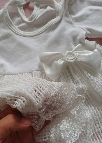 Dantel Detaylı Beyaz Kız bebek Elbisesi - Görsel 2