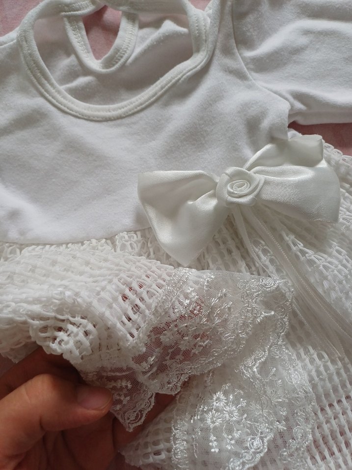 Dantel Detaylı Beyaz Kız bebek Elbisesi - Görsel 2