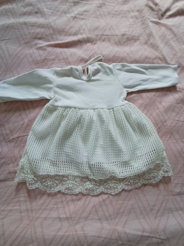 Dantel Detaylı Beyaz Kız bebek Elbisesi - Görsel 3