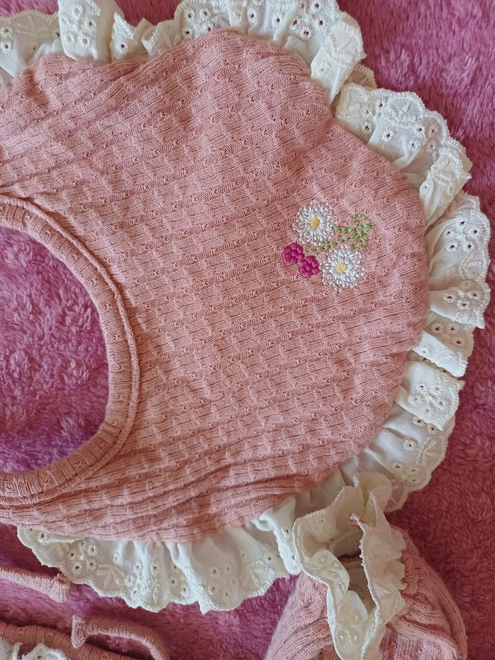 Pembe Nakışlı Bebek Kız Takımı - Görsel 4