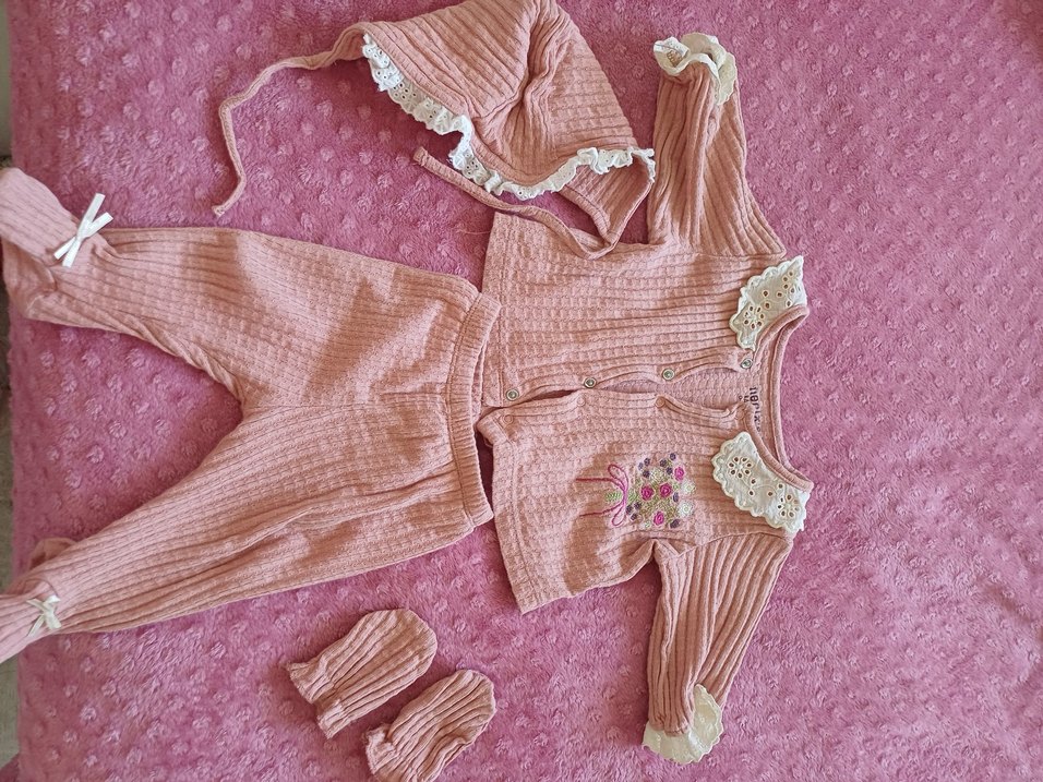 Pembe Nakışlı Bebek Kız Takımı - Görsel 2