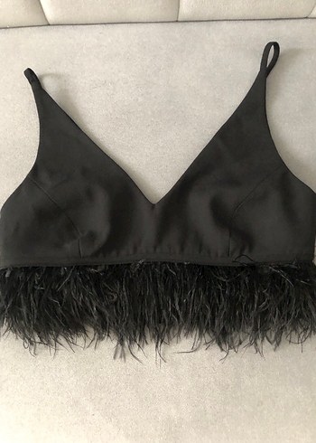 Siyah V Yaka Tüylü Mini Büstiyer - Görsel 2